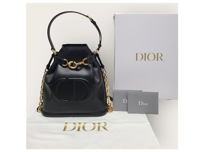 Dior Borsa bucket media in pelle con logo CD in rilievo nero - vista 8
