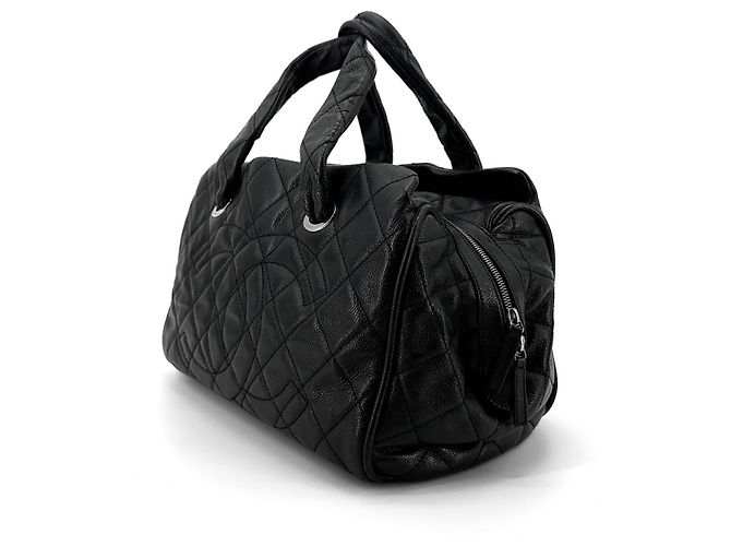 Chanel Borsa Bowling e Tote Timeless CC Logo in Caviar Nero - vista 3