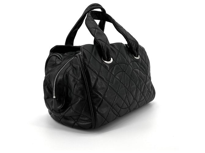 Chanel Borsa Bowling e Tote Timeless CC Logo in Caviar Nero - vista 4