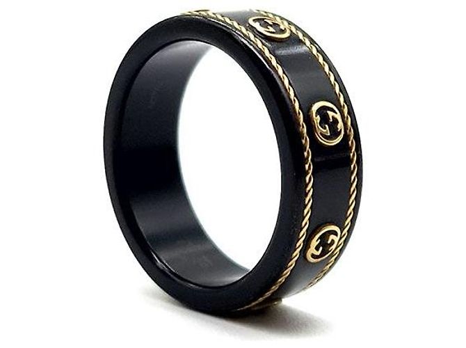 Gucci Bague Interlocking Icon en Or Noir - vue 3