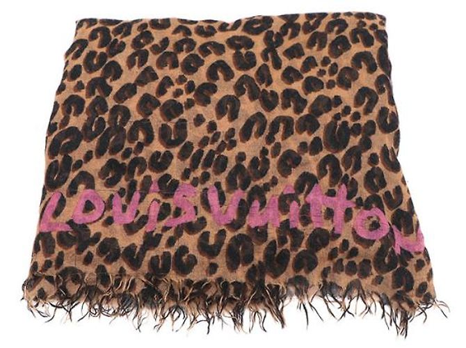 Louis Vuitton Estola, cachecol e echarpe de seda e cashmere com estampa de leopardo marrom Multicor - vista 5