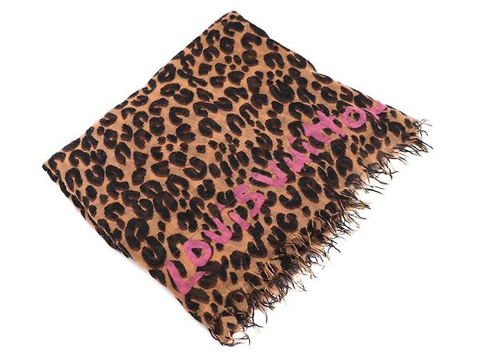 Louis Vuitton Estola, cachecol e echarpe de seda e cashmere com estampa de leopardo marrom Multicor - vista 6