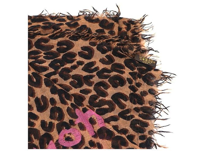 Louis Vuitton Estola, cachecol e echarpe de seda e cashmere com estampa de leopardo marrom Multicor - vista 8