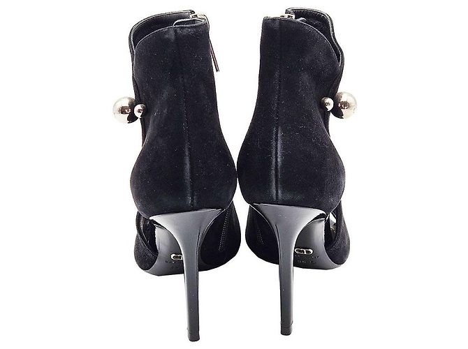 Dior Christian Black Suede Open Toe Side Zip Ankle Boots Heel - view 3