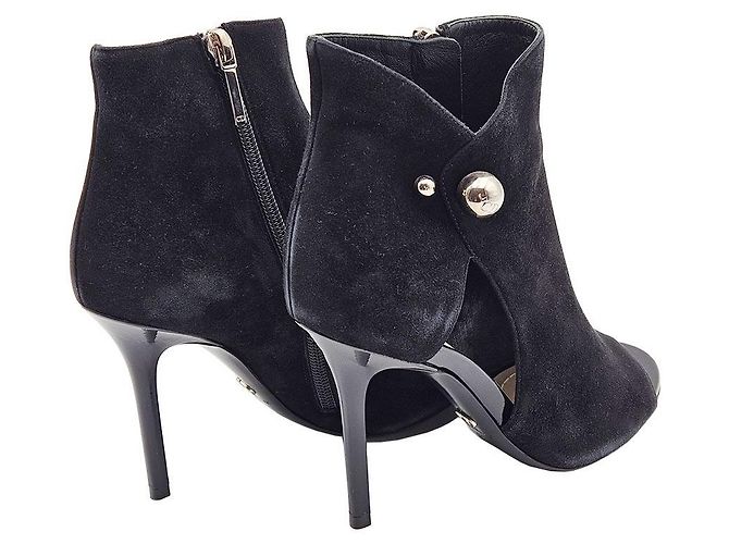 Dior Christian Black Suede Open Toe Side Zip Ankle Boots Heel - view 4