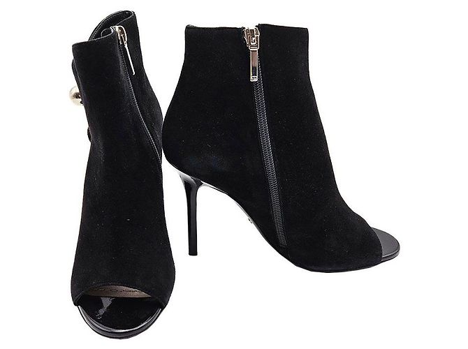 Dior Christian Black Suede Open Toe Side Zip Ankle Boots Heel - view 6