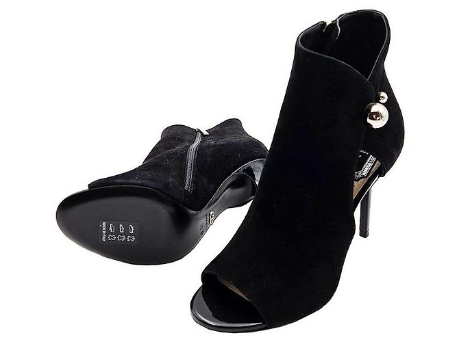 Dior Christian Black Suede Open Toe Side Zip Ankle Boots Heel - view 7