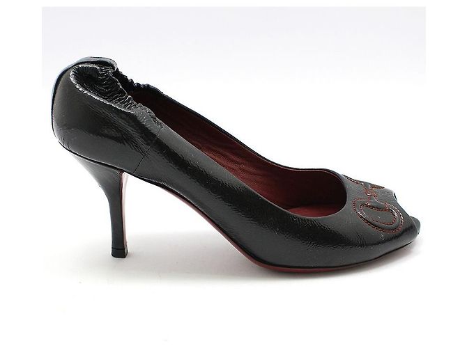 Gucci Décolleté a punta aperta in vernice nera con mors Rosso - vista 4