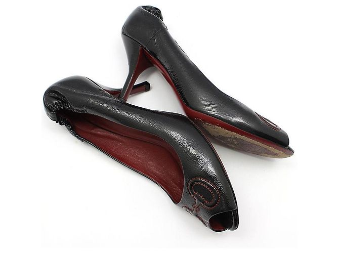 Gucci Décolleté a punta aperta in vernice nera con mors Rosso - vista 8
