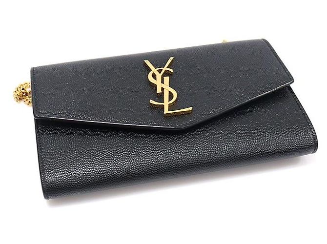Saint Laurent Portafoglio a tracolla WOC Uptown in pelle granulata nera con stampa a rilievo e catena - vista 5