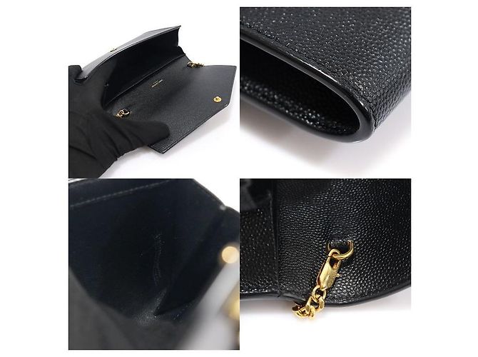 Saint Laurent Portafoglio a tracolla WOC Uptown in pelle granulata nera con stampa a rilievo e catena - vista 6
