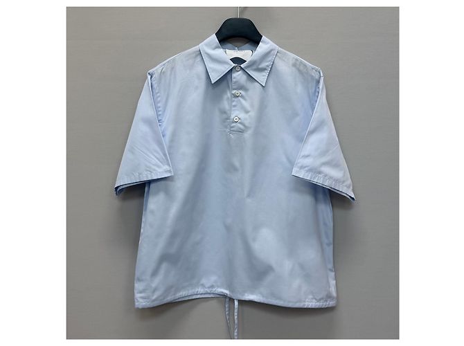 Prada Camicia a maniche corte in cotone con logo a triangolo Blu - vista 2