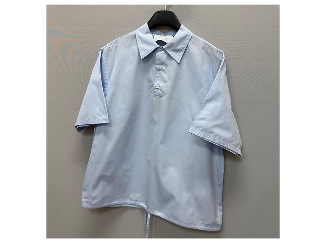 Prada Camicia a maniche corte in cotone con logo a triangolo Blu - vista 4