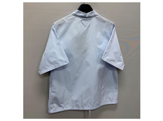 Prada Camicia a maniche corte in cotone con logo a triangolo Blu - vista 7