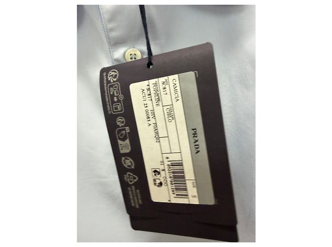 Prada Camicia a maniche corte in cotone con logo a triangolo Blu - vista 8