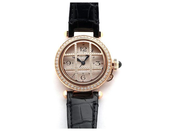 Cartier Pasha Uhr Grid Roségold Medium Unisex mit Diamanten Garantiebox Pink - Ansicht 11