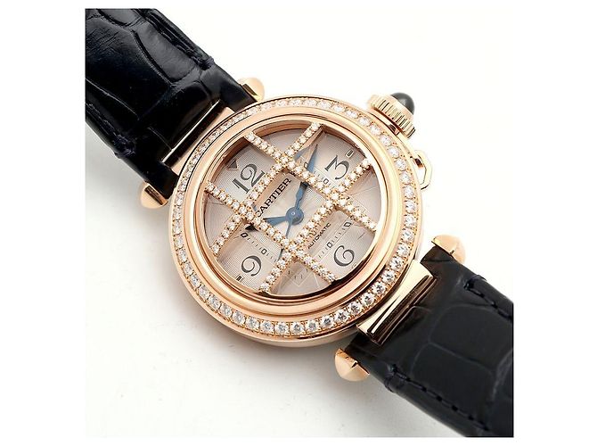 Cartier Pasha Uhr Grid Roségold Medium Unisex mit Diamanten Garantiebox Pink - Ansicht 15