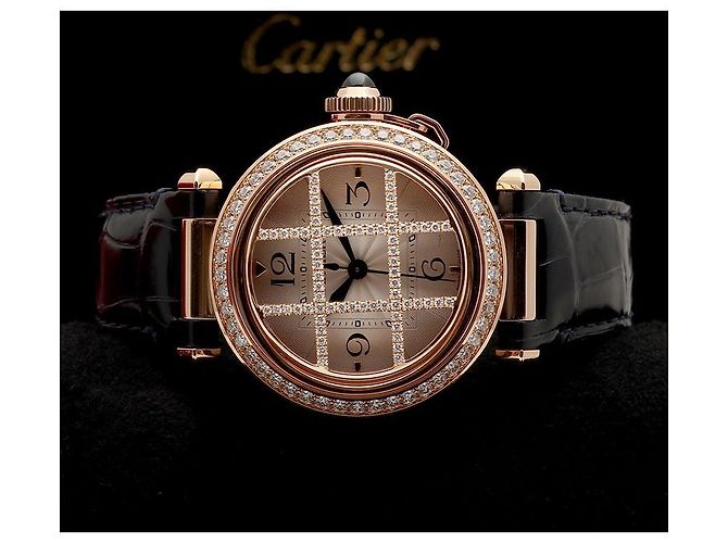 Cartier Pasha Uhr Grid Roségold Medium Unisex mit Diamanten Garantiebox Pink - Ansicht 26