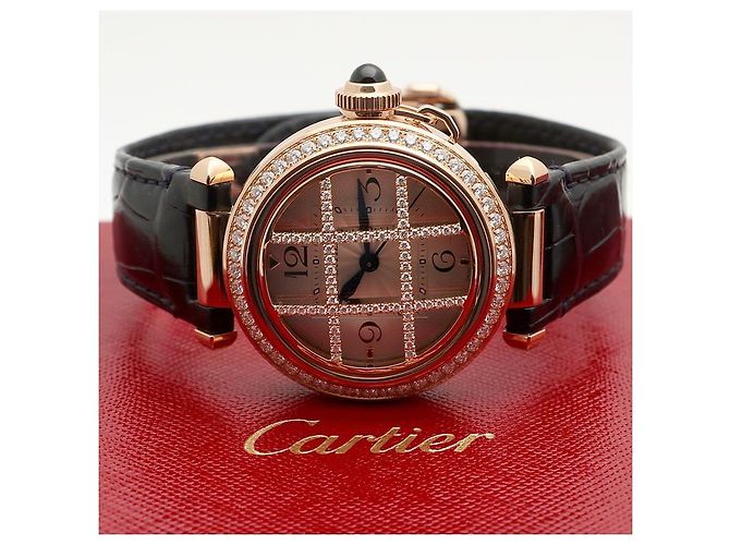 Cartier Pasha Uhr Grid Roségold Medium Unisex mit Diamanten Garantiebox Pink - Ansicht 27