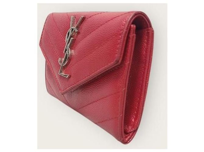 Saint Laurent Piccolo portafoglio matelassé rosso con monogramma e finiture argentate - vista 2