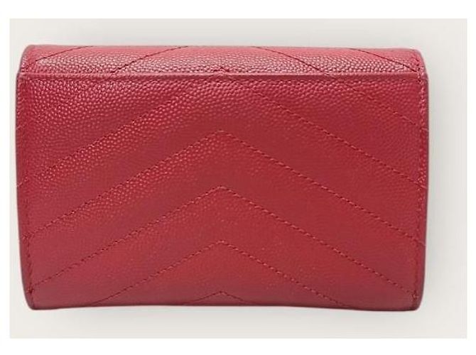 Saint Laurent Piccolo portafoglio matelassé rosso con monogramma e finiture argentate - vista 5