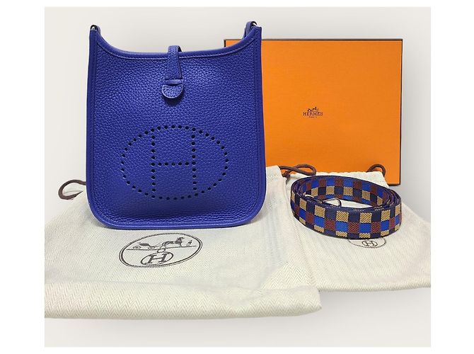 Hermès Borsa a tracolla mini Evelyn Clemence Silver Royal Blue - vista 8