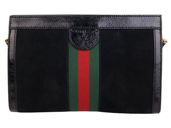 Gucci Borsa a Spalla Ophidia Suede GG Supreme Nero - vista 2