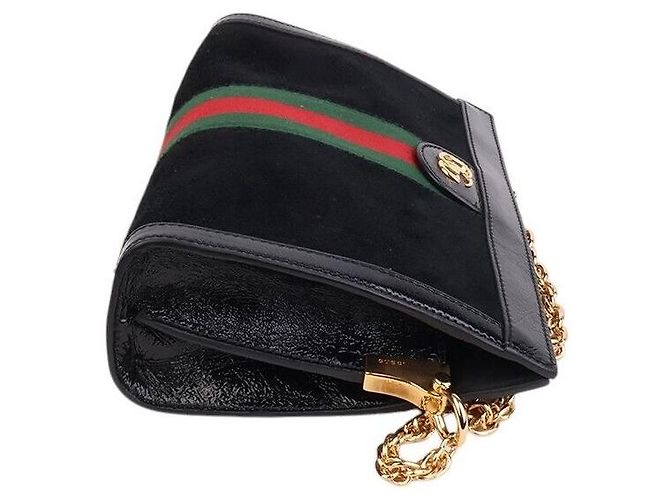 Gucci Borsa a Spalla Ophidia Suede GG Supreme Nero - vista 5