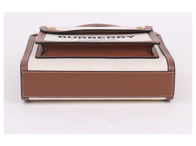 Burberry Mini-Taschenbeutel aus zweifarbiger Canvas mit Logo - Ansicht 9