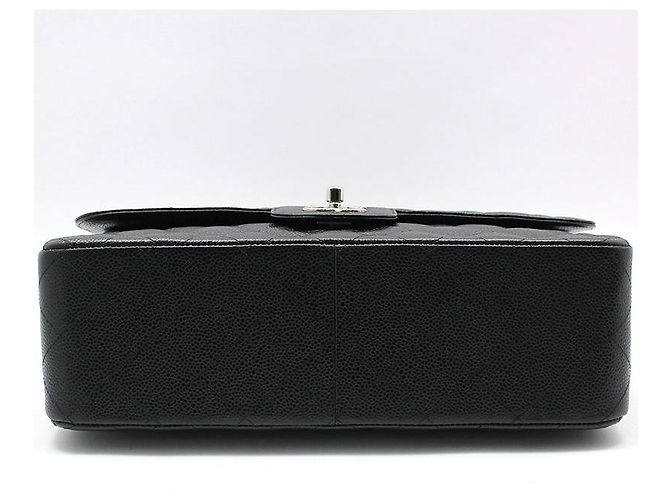 Chanel Borsa a Spalla Classic Jumbo Large Silver-Tone Black Caviar Nero - vista 5