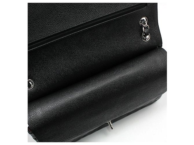Chanel Borsa a Spalla Classic Jumbo Large Silver-Tone Black Caviar Nero - vista 7