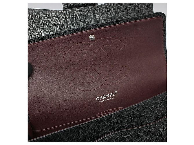 Chanel Borsa a Spalla Classic Jumbo Large Silver-Tone Black Caviar Nero - vista 8