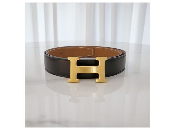Hermès Buckle Reversible Belt Black Gold Matte Finish Men's Leather - view 6