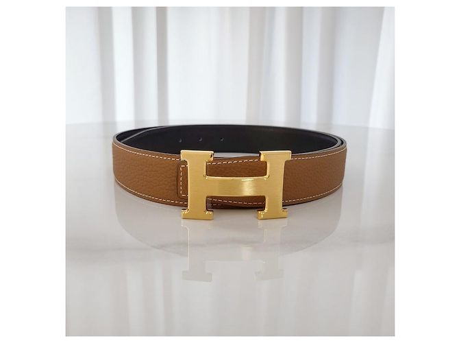 Hermès Buckle Reversible Belt Black Gold Matte Finish Men's Leather - view 7