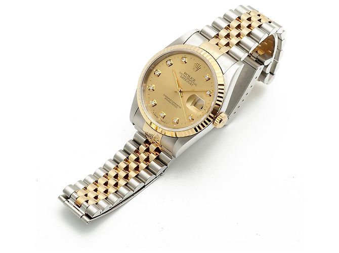 Rolex Orologio Combi da Uomo Datejust con Quadrante Oro Champagne e Diamanti D'oro - vista 14