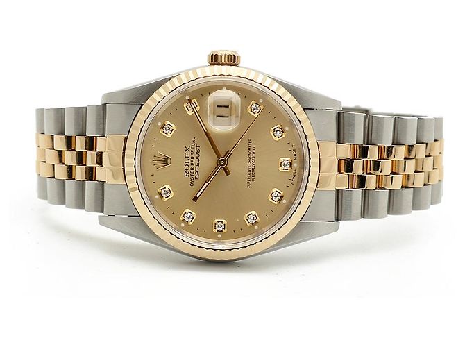 Rolex Orologio Combi da Uomo Datejust con Quadrante Oro Champagne e Diamanti D'oro - vista 18