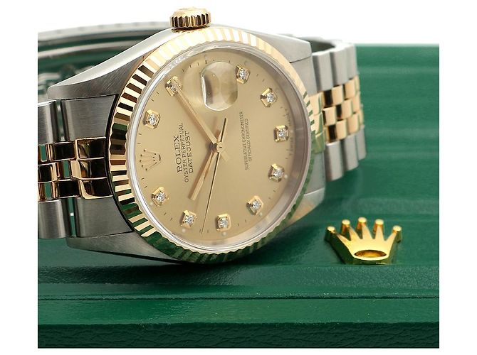Rolex Orologio Combi da Uomo Datejust con Quadrante Oro Champagne e Diamanti D'oro - vista 25