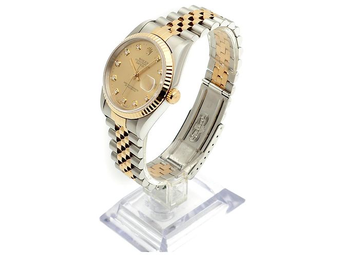 Rolex Orologio Combi da Uomo Datejust con Quadrante Oro Champagne e Diamanti D'oro - vista 4