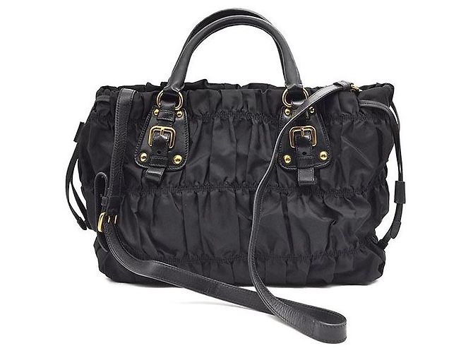 Prada Tote e borsa a tracolla in Tessuto Gaufre Nero - vista 3