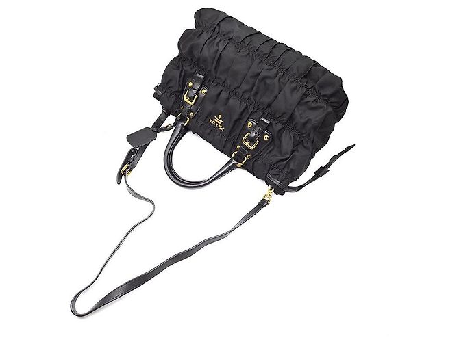 Prada Tote e borsa a tracolla in Tessuto Gaufre Nero - vista 4