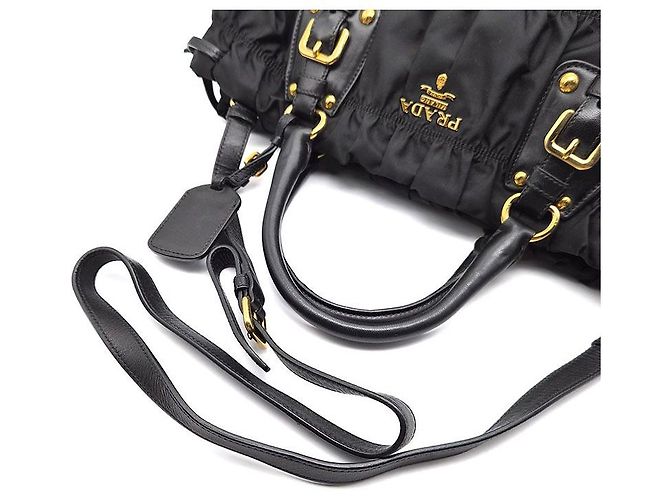 Prada Tote e borsa a tracolla in Tessuto Gaufre Nero - vista 5