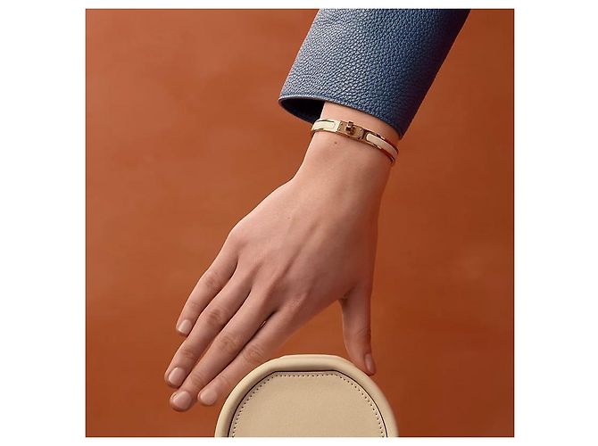 Hermès Bracciale Mini Click Kelly da Donna Oro Rosa Crema Arancione - vista 4