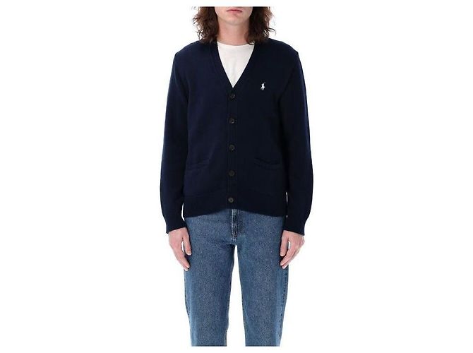 Ralph Lauren Bestickter Cardigan mit V-Ausschnitt und Pony-Logo Blau - Ansicht 4