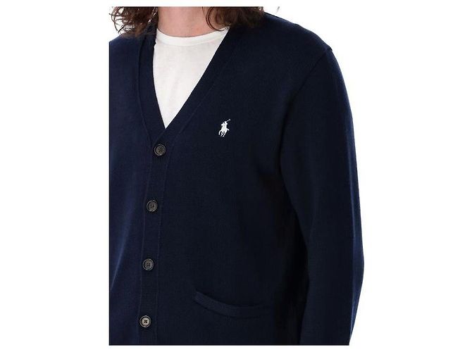 Ralph Lauren Bestickter Cardigan mit V-Ausschnitt und Pony-Logo Blau - Ansicht 6