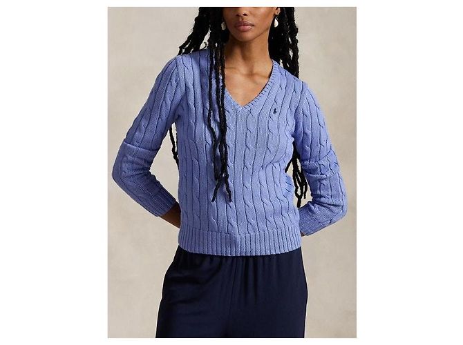 Ralph Lauren Pima-Baumwollstrick mit V-Ausschnitt und Pony-Logo-Stickerei Blau - Ansicht 5