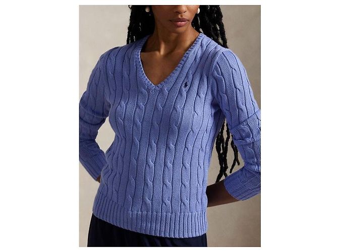Ralph Lauren Pima-Baumwollstrick mit V-Ausschnitt und Pony-Logo-Stickerei Blau - Ansicht 8