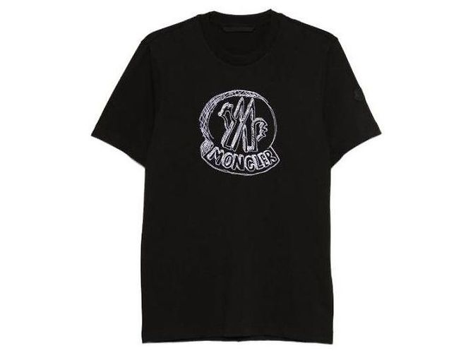 Moncler T-Shirt mit großem handgezeichnetem Logo Schwarz - Ansicht 4