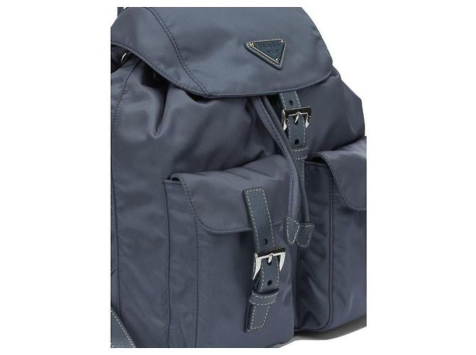 Prada Triangle Logo Re-Nylon Small Backpack Blue - view 7