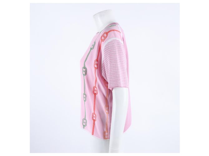 Hermès Kurzärmeliges Strickoberteil mit Seidenbesatz Hermes Pink - Ansicht 2