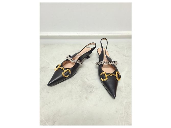 Gucci Scarpe slingback con morsetto in pelle nera Nero - vista 2